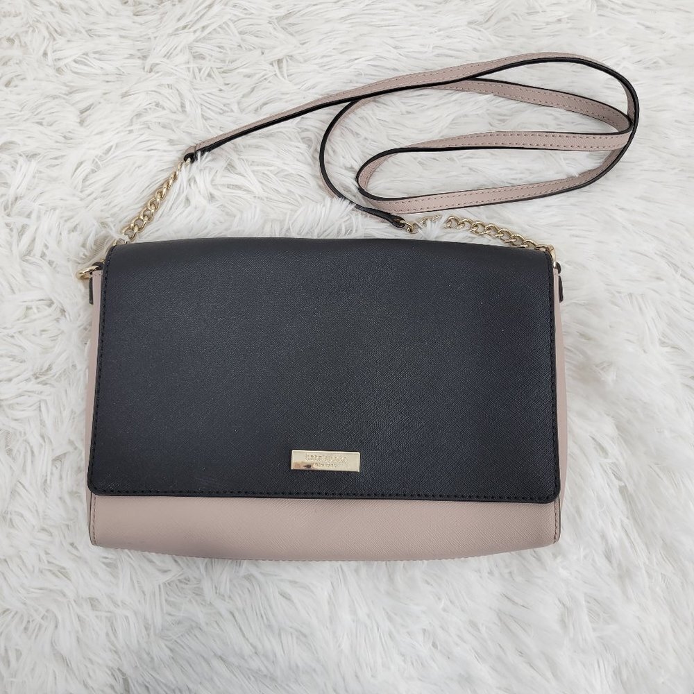 Kate Spade Women Black Beige Tilden Place Alek Crossbody Perse Cow Leather